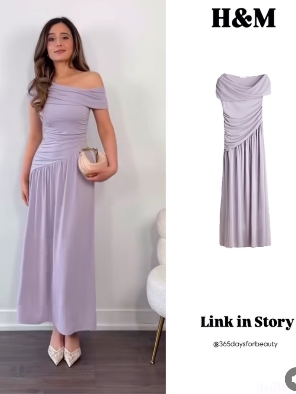 H&M Lavender Off-Shoulder Ruched Midi Dress